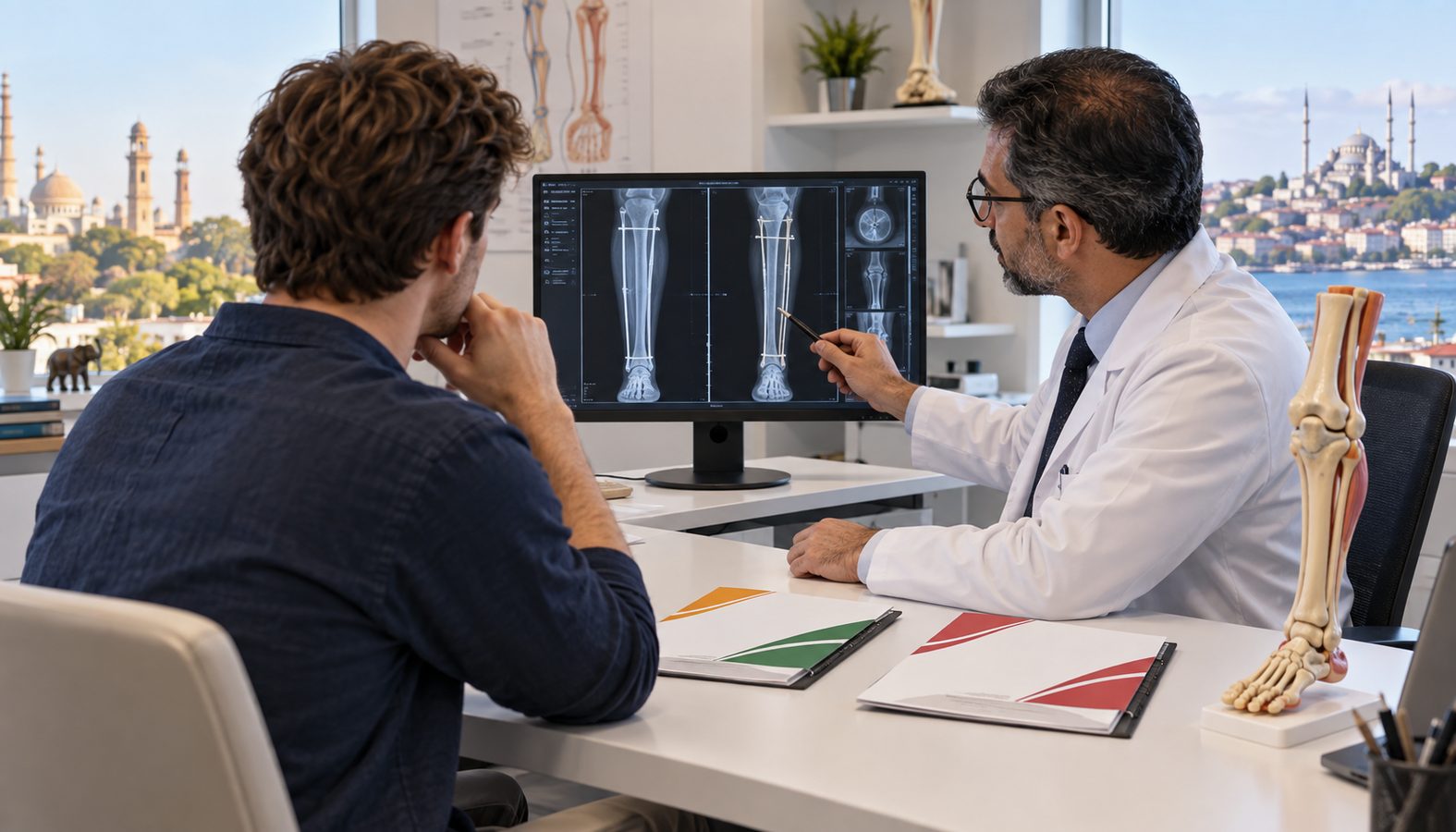 Patient comparing limb lengthening treatment options in India and Turkey with an orthopaedic specialist