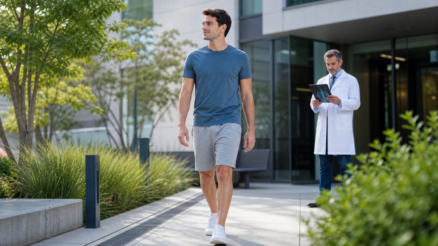Patient walking normally one year after limb lengthening surgery